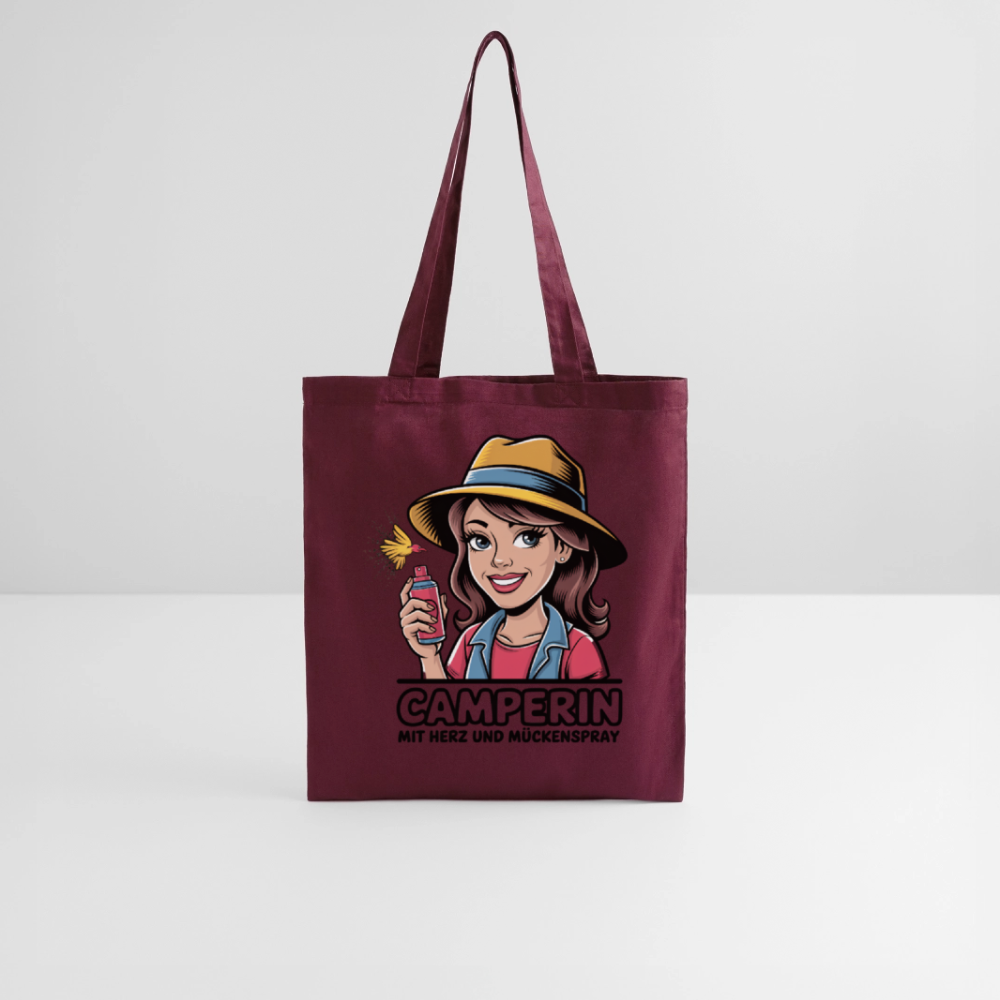 Camperin mit Herz und Mückenspray I Stoffbeutel - Burgunderrot