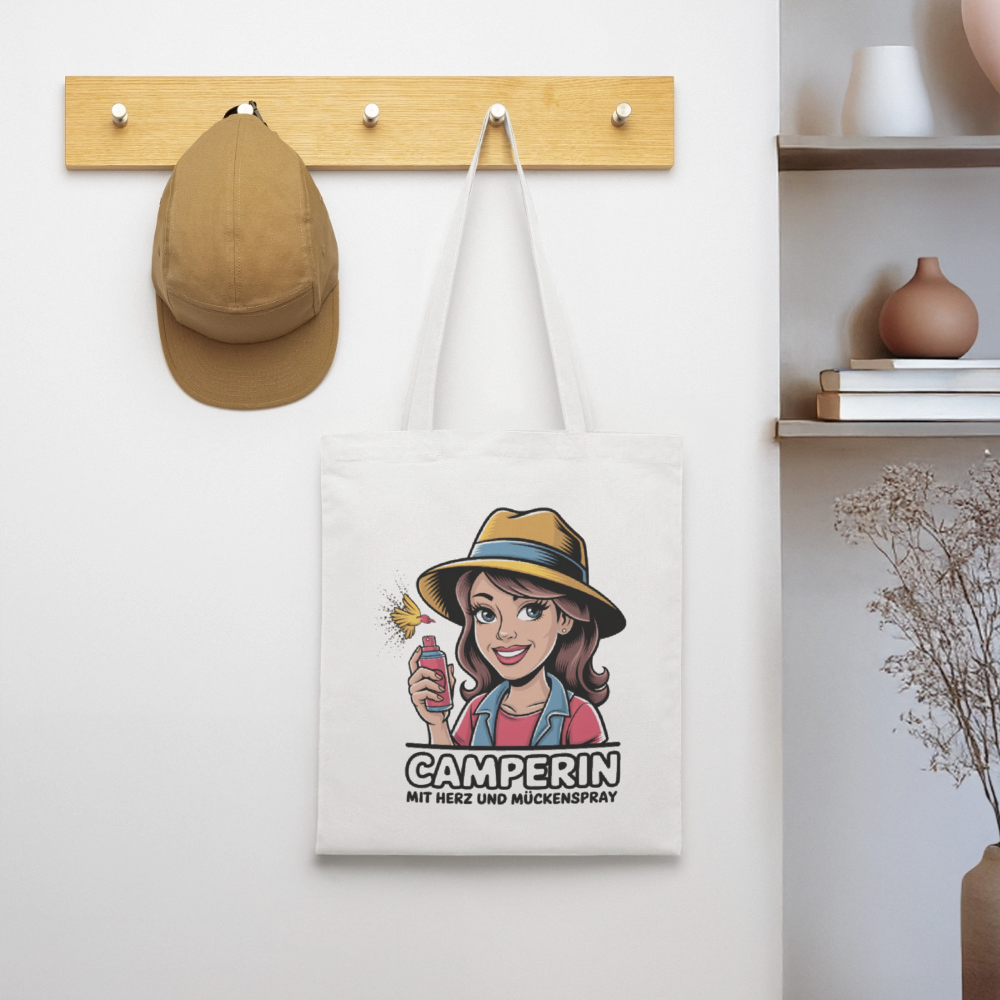 Camperin mit Herz und Mückenspray I Stoffbeutel - Weiß