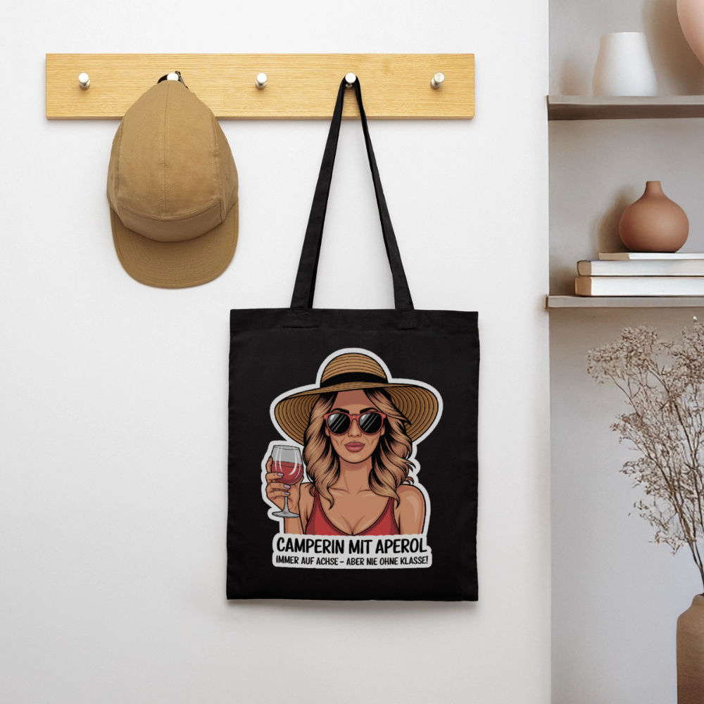 Camperin mit Aperol I Stoffbeutel - Schwarz