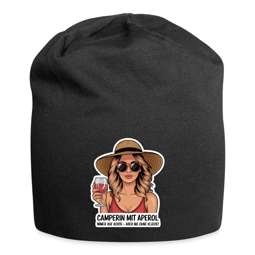 Camperin mit Aperol | Jersey-Beanie - Schwarz