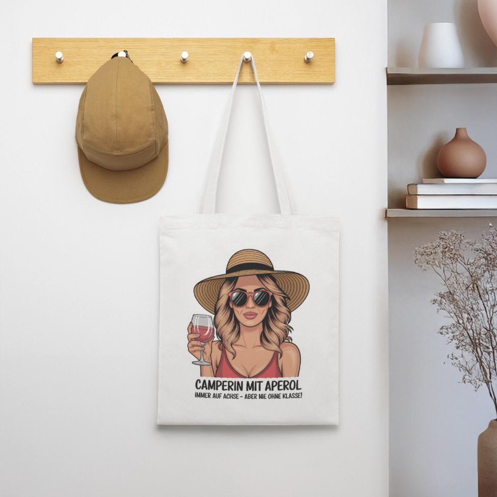 Camperin mit Aperol I Stoffbeutel - Weiß