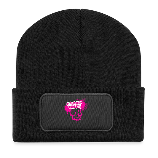 CAMPING QUEEN | Recycelte Patch Beanie - Schwarz