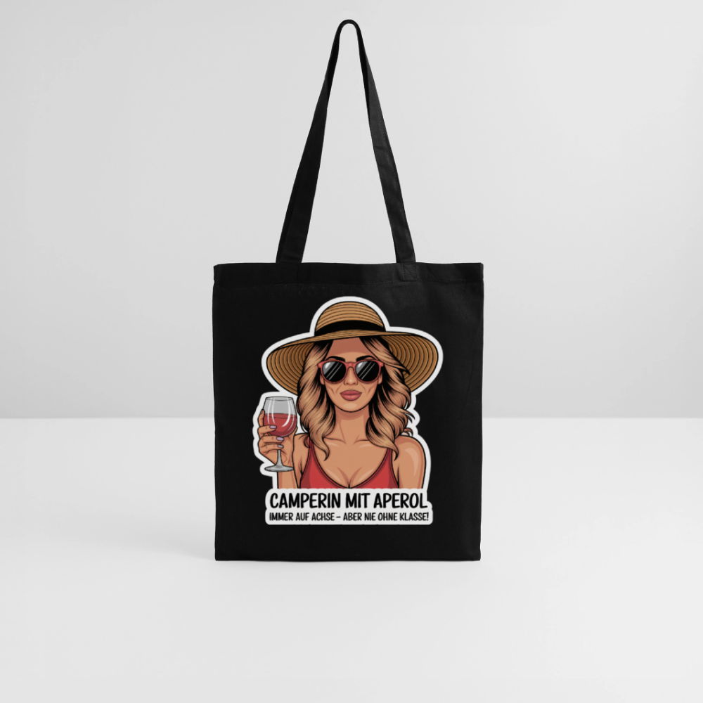 Camperin mit Aperol I Stoffbeutel - Schwarz
